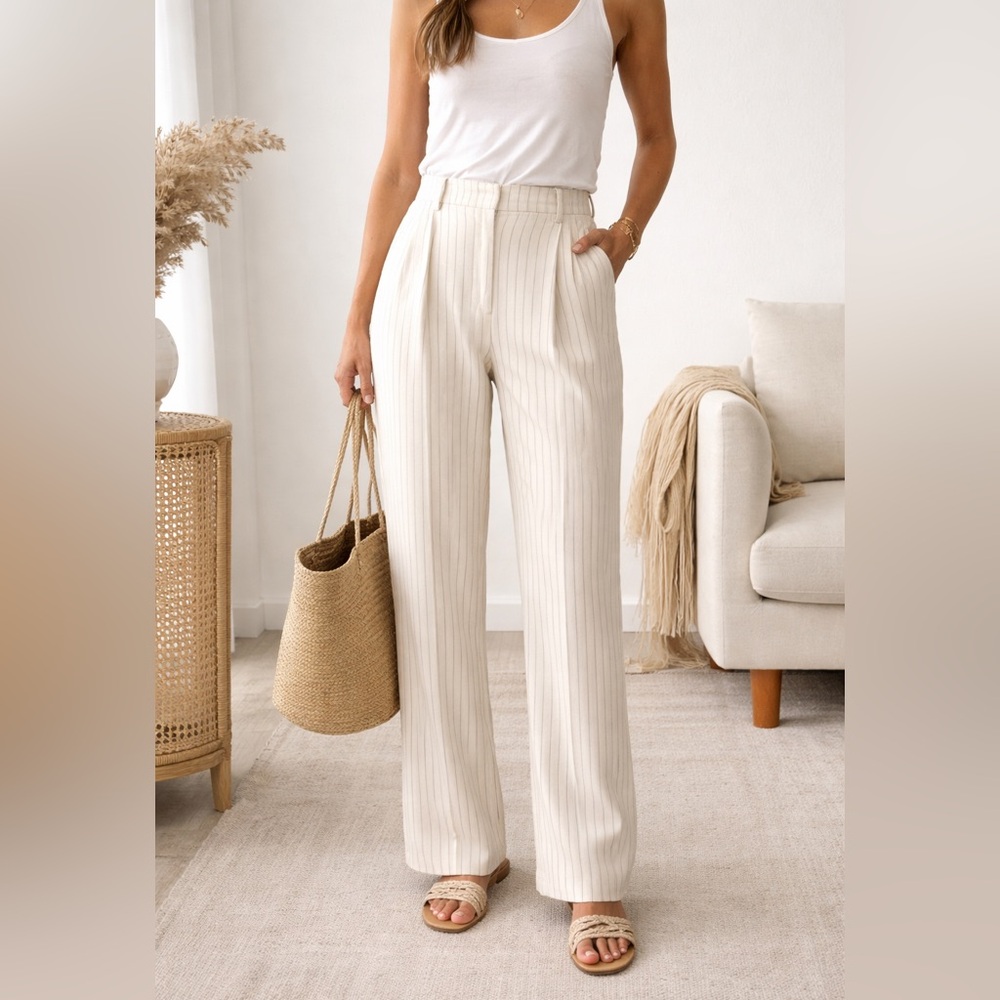Joe Browns Cream Pinstripe Wide-Leg Trousers